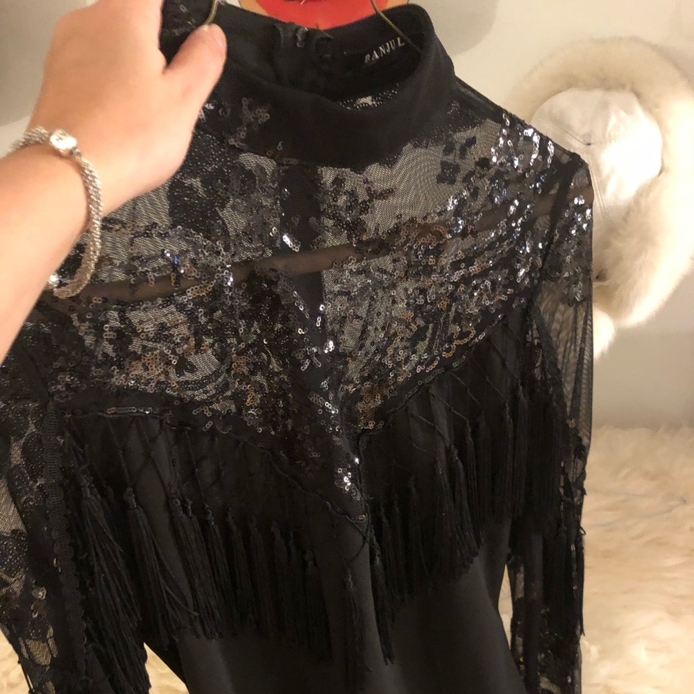 Fringe lace and sequin crop top
